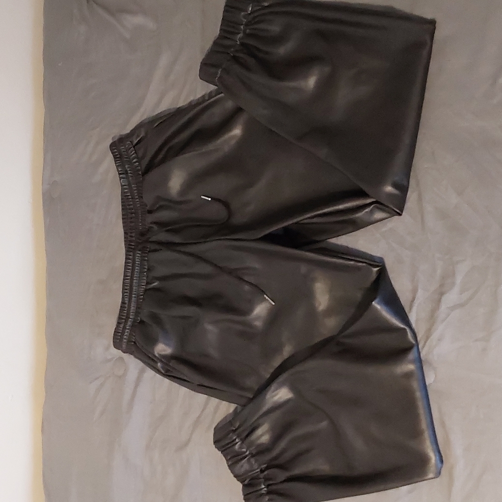 Aaron & Amber Black Faux Leather Joggers